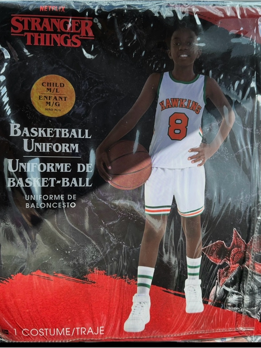 Stranger Things Hawkins Kids White & Orange Basketball Costume